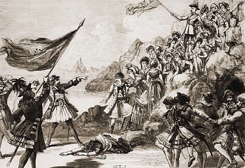 Pirates raise the skull and crossbones flag, photo courtesy of Wikimedia Commons